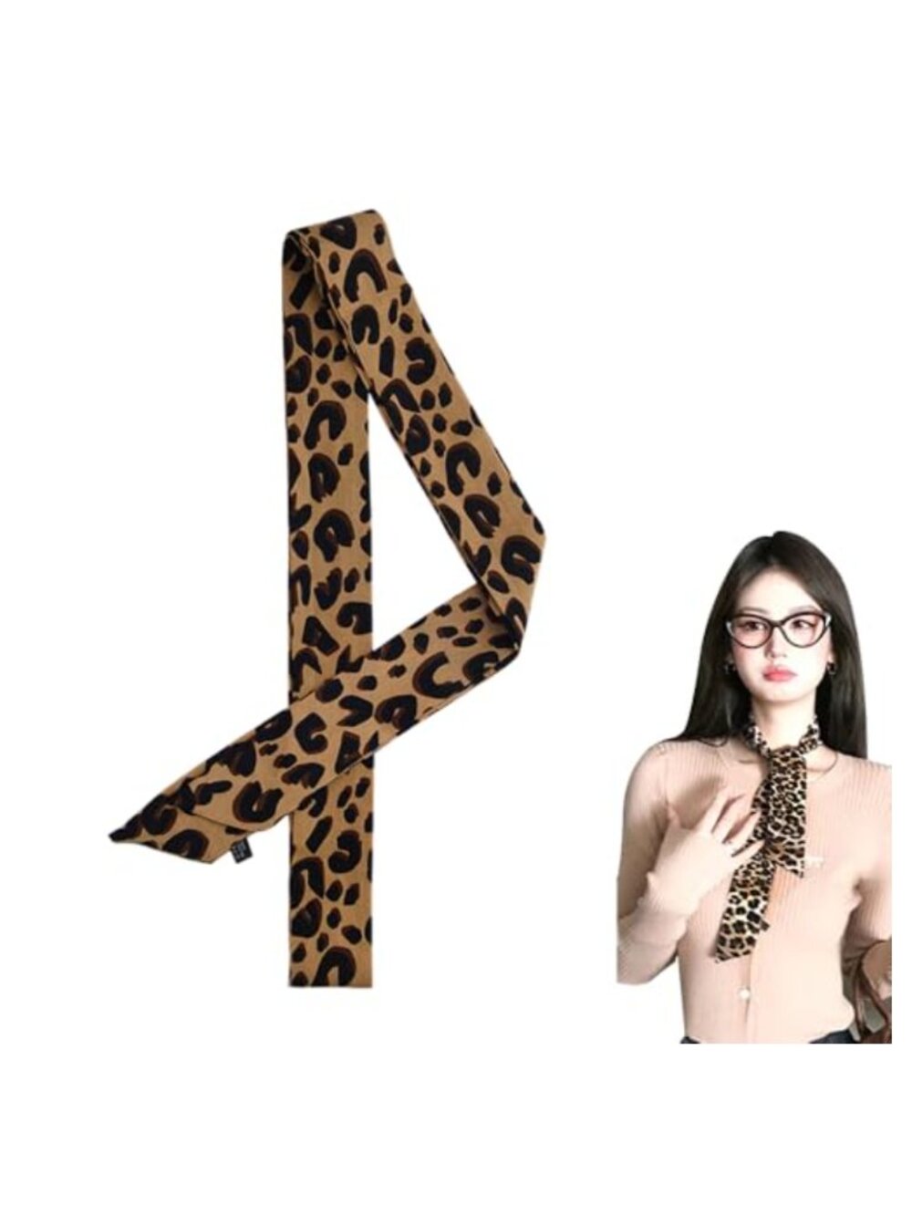 Leopard Satin Skinny Scarf 75" Long Thin Hair Neck Tie Handbag Wrap